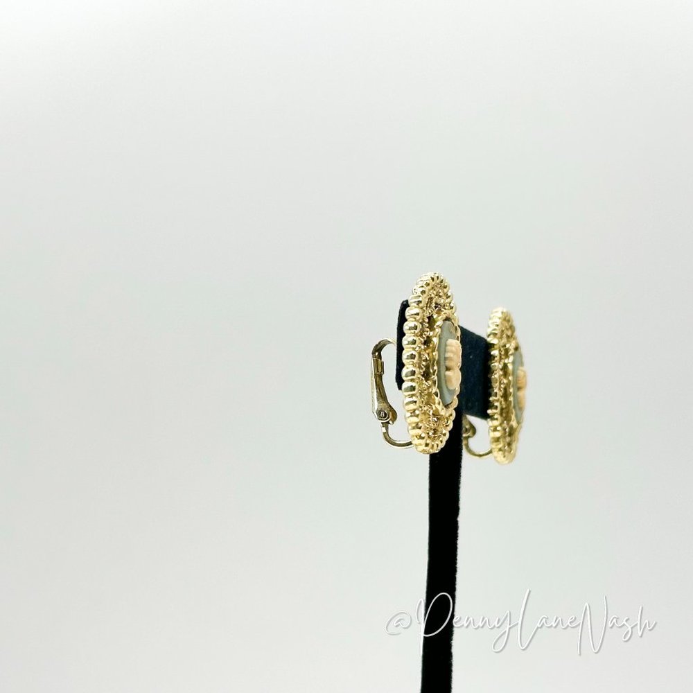 Vintage Gold Badge with Blue & White Silhouette Earrings - Picture 3 of 8